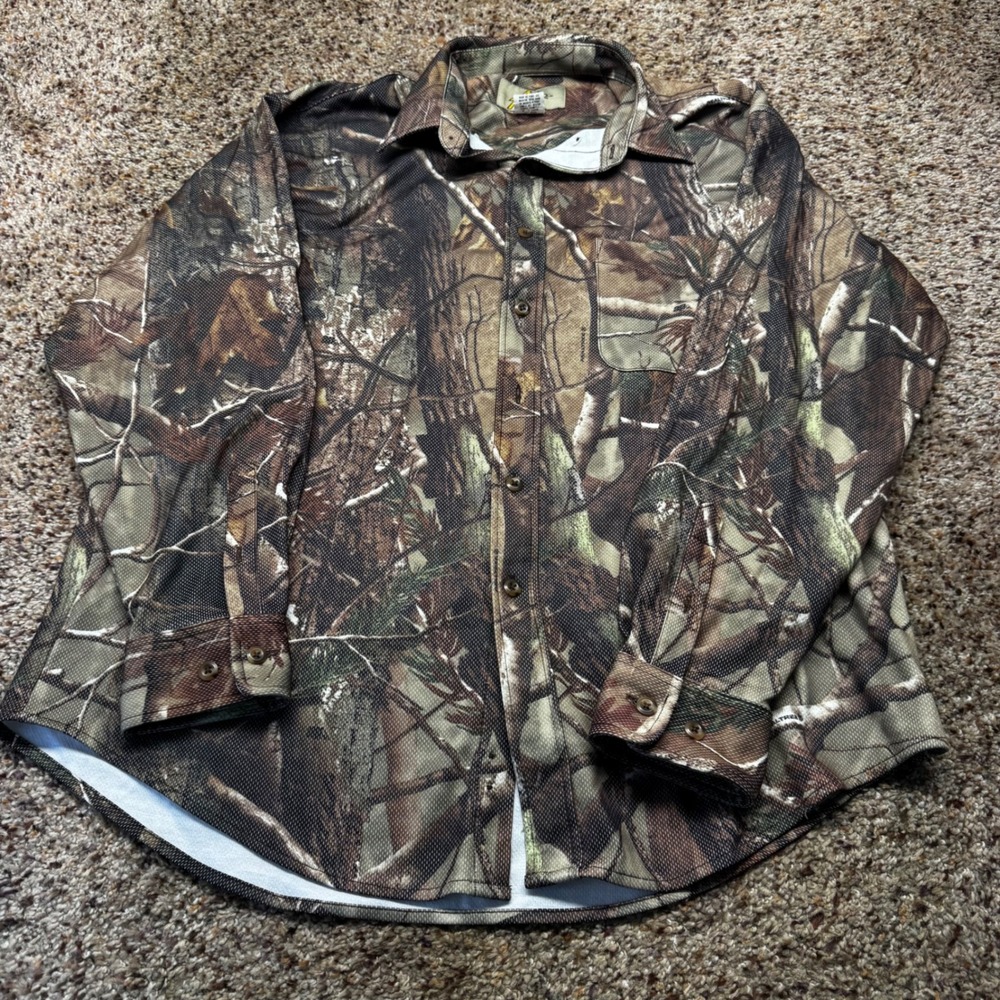No Trace Dan River Mens Large Realtree Camo Long Sleeve Button Hunting Shirt